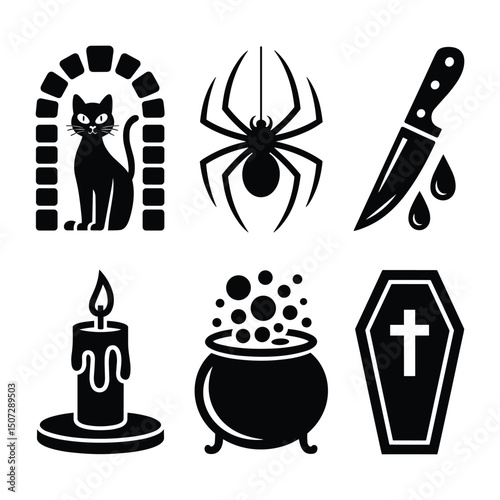 Halloween witch silhouette set ,vector element bundle