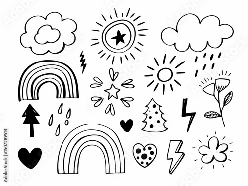 child hand drown picture icon with various elements