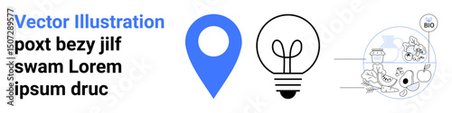 Free Download Blue location pin, minimal light bulb symbol, and eco-oriented marketplace imagery representing ideas, sustainability, innovation, navigation, renewable energy, shopping, and simple landing page - GFXLoad