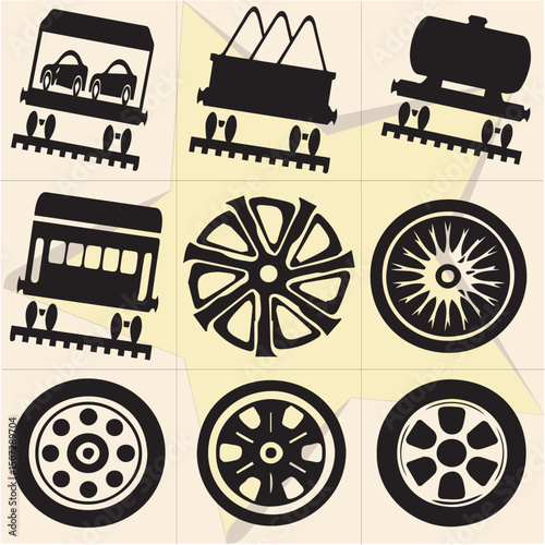 All kind of transportation vector Black and white set-109