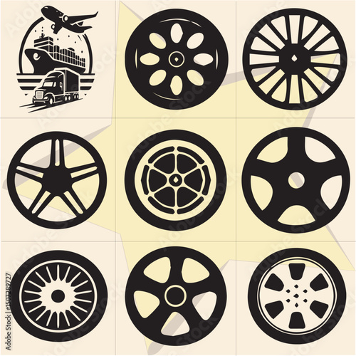 All kind of transportation vector Black and white set-108