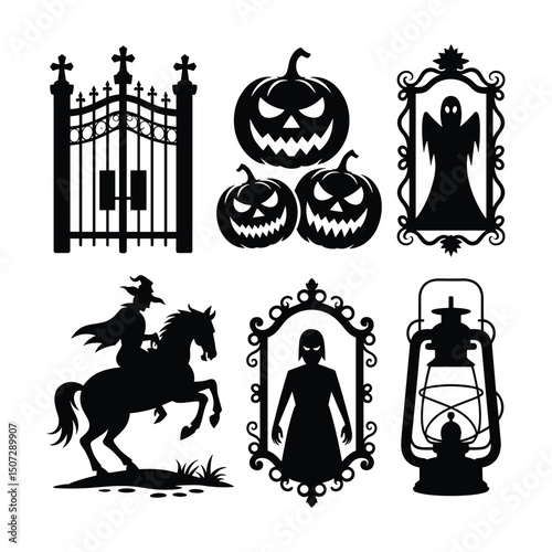 Halloween witch silhouette set ,vector element bundle