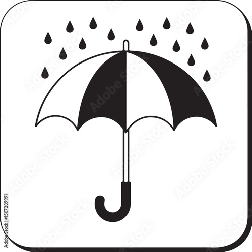 Umbrella in the Rain: A monochromatic artistic depiction of an umbrella shielding from a downpour, emphasizing protection and weather-related elements.
