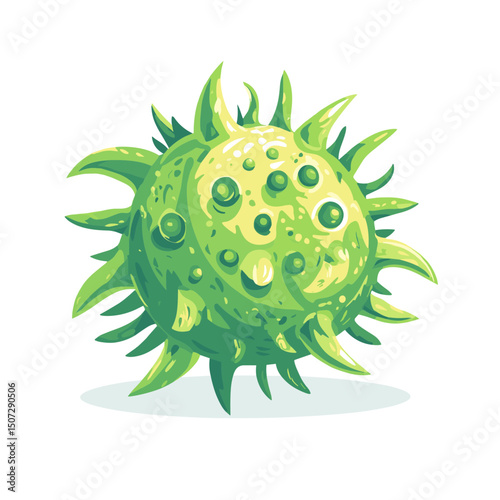 Green Pixelated Virus Microbe Illustration on White Background Represents Infectious Disease and Scientific Research