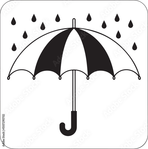 Umbrella in the Rain: A monochromatic artistic depiction of an umbrella shielding from a downpour, emphasizing protection and weather-related elements.