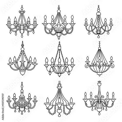 A set of crystal chandelier line art design