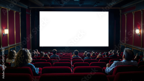 People in a cinema hall watching with a blank screen