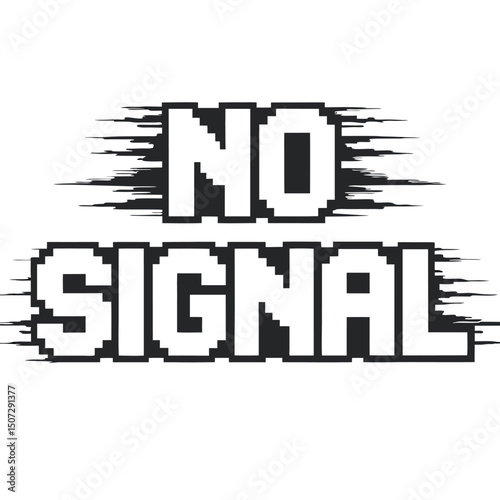 Pixelated “NO SIGNAL” Text with Digital Glitch Effect – Bold Black and White Distorted Typography Design Representing Interference, Tech Error, or Digital Disconnect