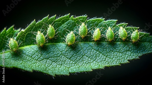 Ultra-High Resolution SEM Capture of Aphid Clusters Exhibiting Complex Morphology on Green Foliage with Scientific Emphasis photo