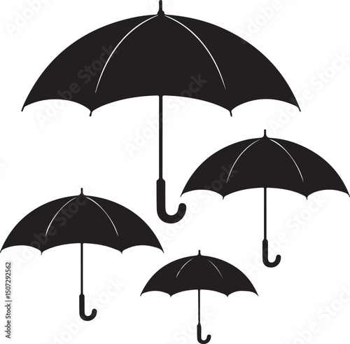 Umbrella in the Rain: A monochromatic artistic depiction of an umbrella shielding from a downpour, emphasizing protection and weather-related elements.