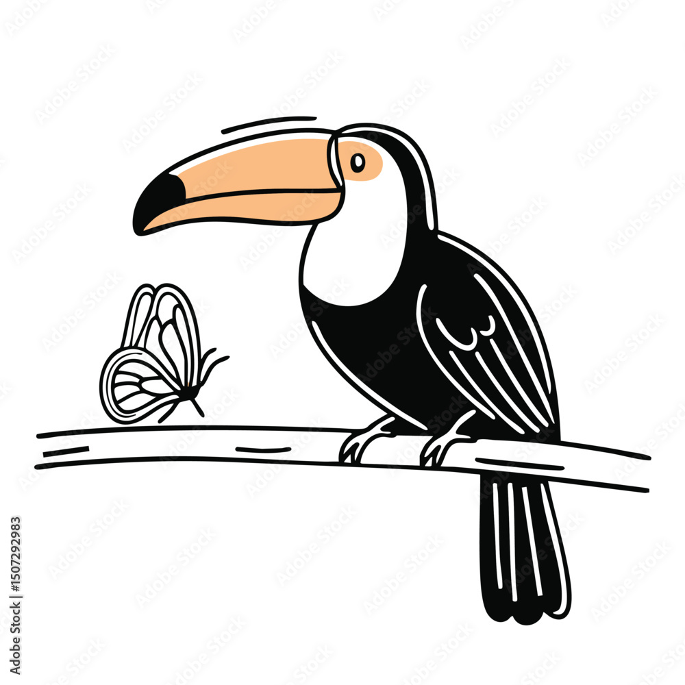 Obraz premium A toucan sitting near a butterfly