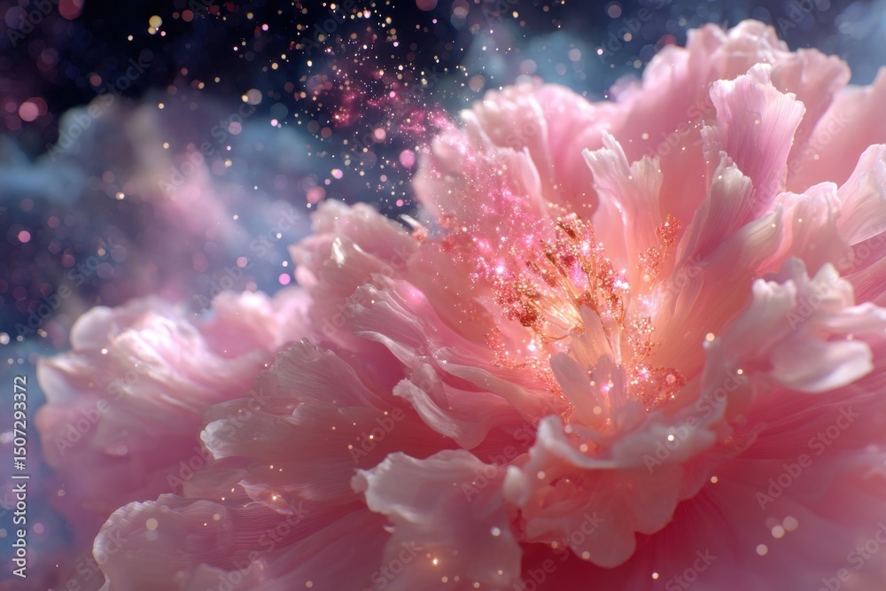 custom made wallpaper toronto digitalA dazzling close-up of a pink peony with sparkling fairy dust, capturing the delicate petals and adding a touch of magic to the image with soft pastel colors.