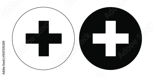Two circles with plus signs in contrasting colors