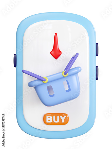 3d online store, add to cart concept with mobile phone, shopping cart, basket isolated. floating smartphone, online shopping, 3d render illustration