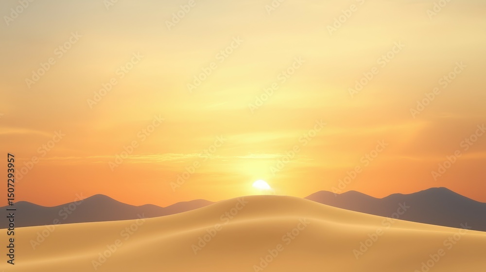 Fototapeta premium A stunning view of a serene landscape at sunset, showcasing gentle sand dunes and a soft, warm sky
