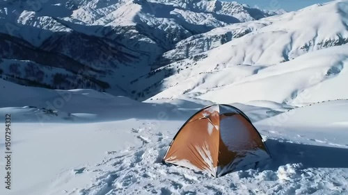 Tent Camping in Snowy Mountain Landscape Adventure Travel Lifestyle
