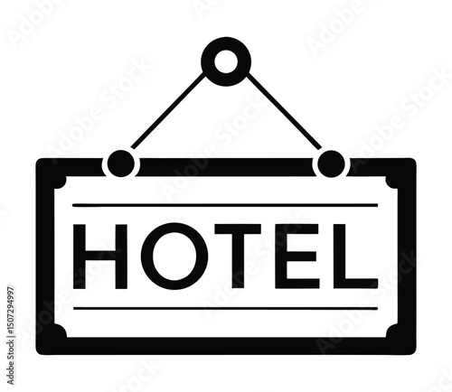 Hanging signboard with chains. Front side view. Outdoor hanging shop sign board. Blank hotel, shop or store vintage. Ornate signs post with copyspace. Ornamental corners, decoration, retro style.