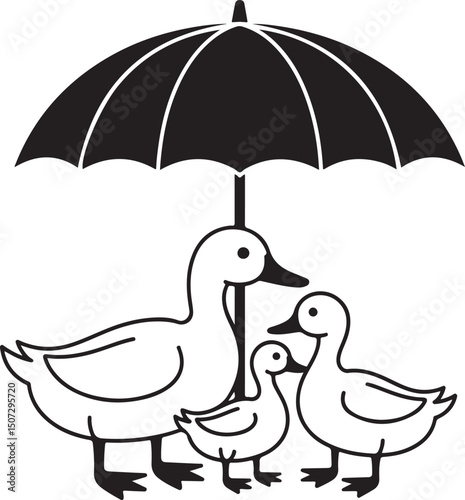 Umbrella in the Rain: A monochromatic artistic depiction of an umbrella shielding from a downpour, emphasizing protection and weather-related elements.