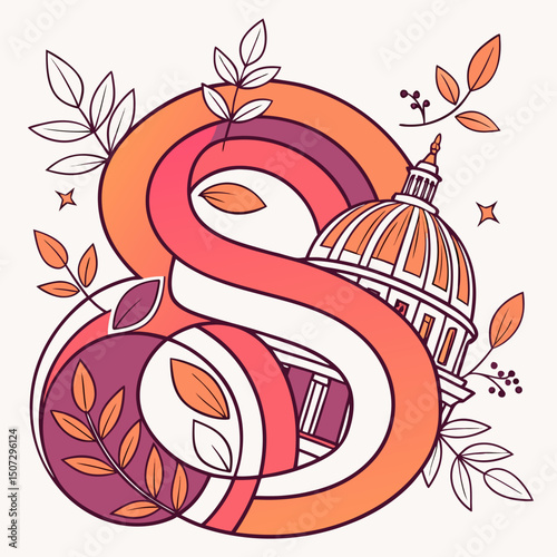 Premium style S Logo, vector illustration of an abstract floral background, cartoon, illustration, vector, snail, animal, food, nature, shell, fruit, flower, art, design, funny, apple, symbol, icon, c