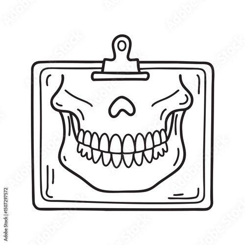 An xray image of full jaw teeth clipped to a medical report
