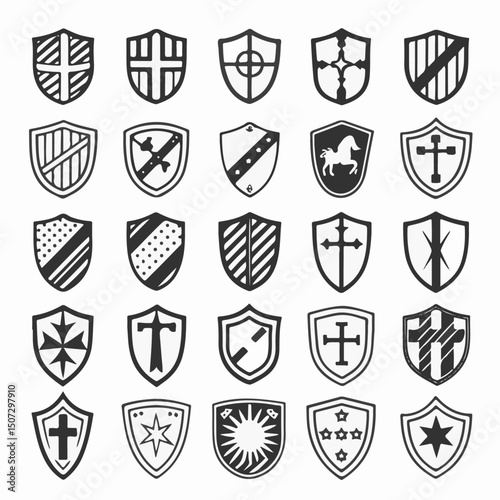 Shield Icon Set – Protective, Security & Defense Symbols,  Security & Protection Symbols,  Safety Vector Pack, Powerful Symbols for Trustworthy Designs, Cybersecurity & Protection