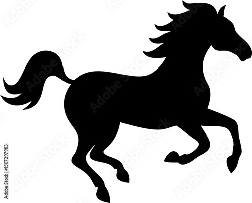 Black Horse vector silhouette illustration of a running wild mustang stallion in full gallop