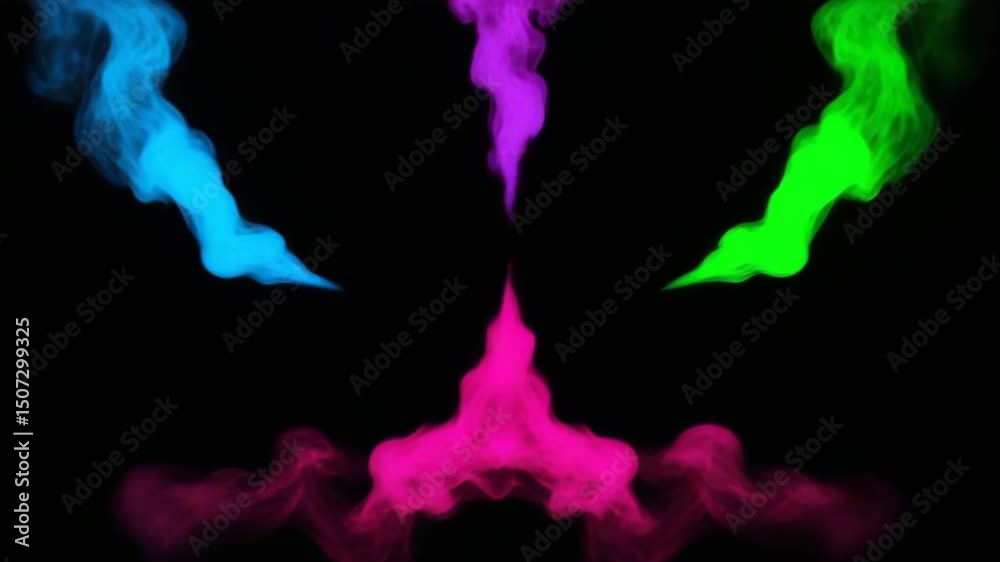 Feu coloré vert, bleu, rose et violet sur fond noir, effets spéciaux pour intros vidéo et séquences de fond