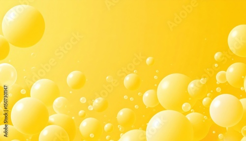 Bubbles floating in bright yellow background abstract art digital illustration vibrant atmosphere close-up view visual concept