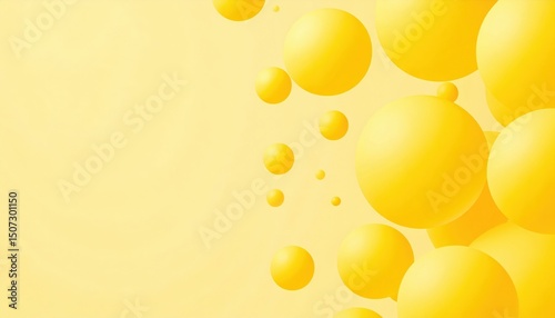Dynamic yellow spheres floating abstract digital art vibrant background creative environment unique perspective