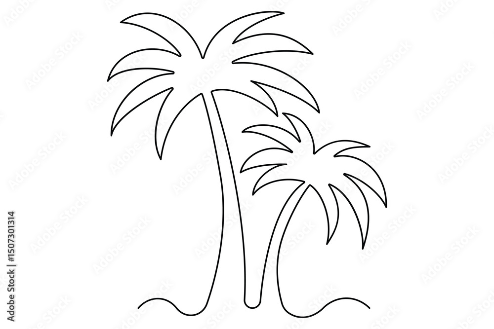 Obraz premium Simple line art of a tropical island with palm tree 