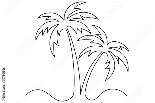 Simple line art of a tropical island with palm tree

