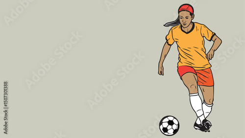 A soccer football player woman kick the ball in action