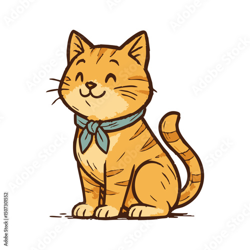 Cute Hand-Drawn Illustration of a Sitting Cat with a Cheerful Expression – Perfect for Pet Brands, Kids Products, and Animal-Themed Designs