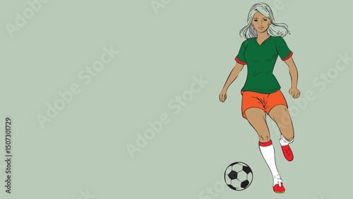 A soccer football player woman kick the ball in action