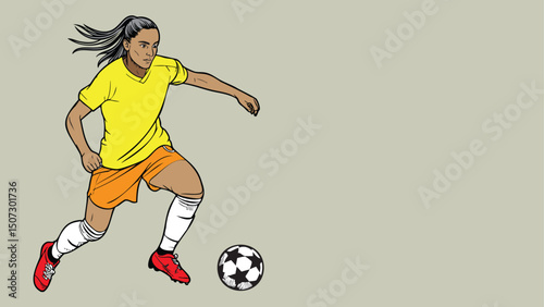 A soccer football player woman kick the ball in action