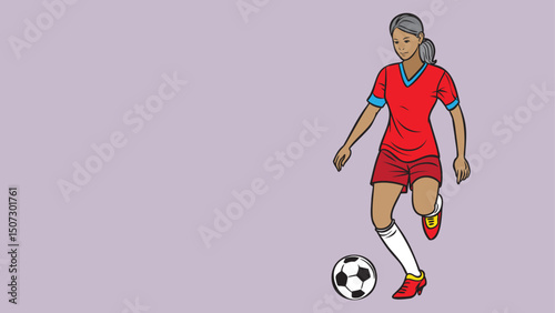 A soccer football player woman kick the ball in action