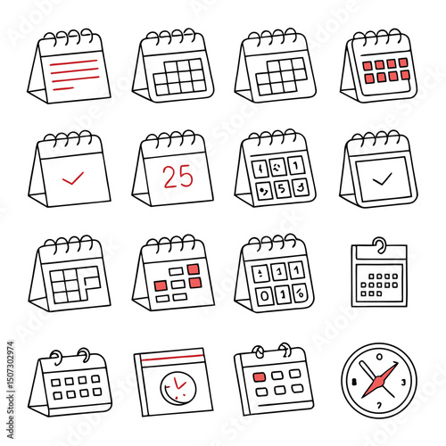 Minimalist Calendar Icon Set – Line Art Symbols for Planning and Scheduling