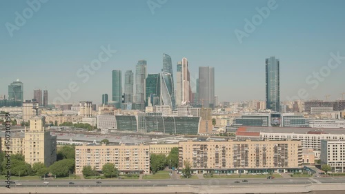 Aerial panorama of Moscow architecture and quiet streets in early morning, Russia