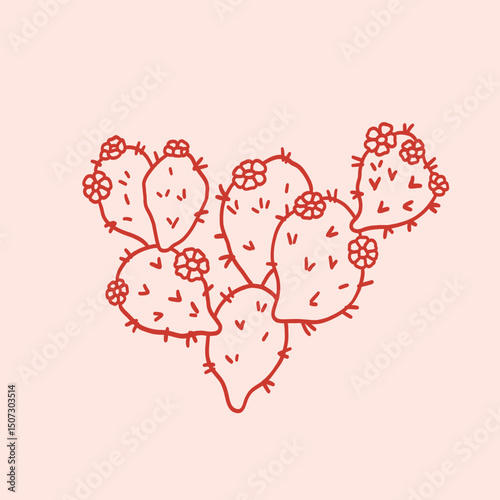 Prickly desert plant or cactus with thorns. Hand drawn tropical cactus with spines and flowers. Cowboy design element. Wild West decor for birthday, wedding, holiday, party. Vector illustration