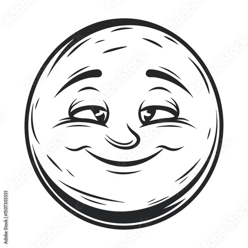 Monochrome Cartoon Face with Sly, Knowing Expression - Vintage Comic Style Vector Illustration for Creative Projects.                                 