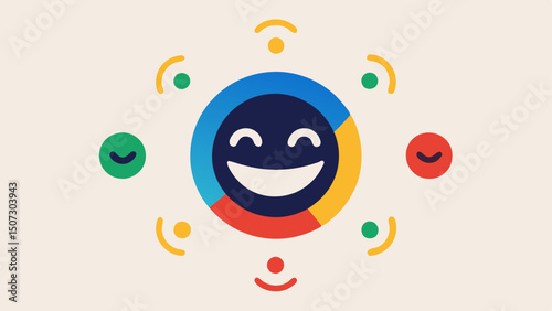 Mood Indicator Tattoo A colorful smiley face with fluctuating expressions and emoji symbols radiating around it visualizing mood changes throughout the day.