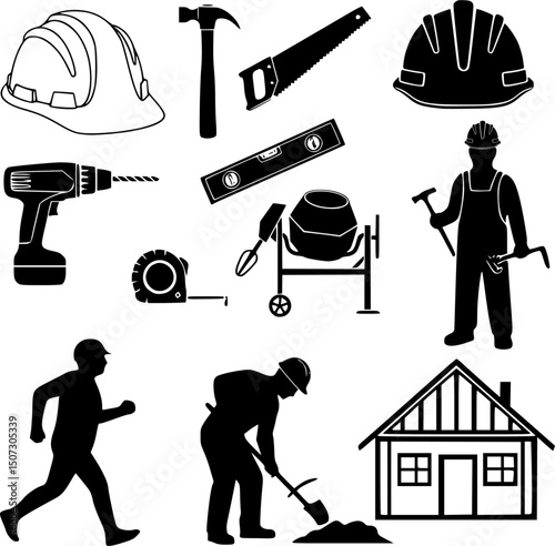 Collection of building symbols,Silhouettes of construction tools