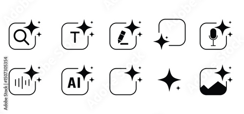 AI generated buttons icon set for artificial intelligence generate app vector.