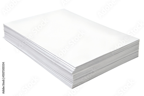 Stack of printer paper for office use isolated on transparent background
