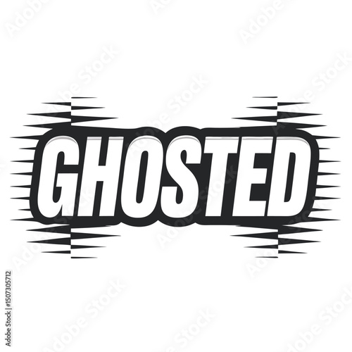 Bold 'Ghosted' Text with Abstract Spiked Effect, Isolated on White -  Graphic Expression of Disappearance, Rejection, Modern Social Dilemmas          