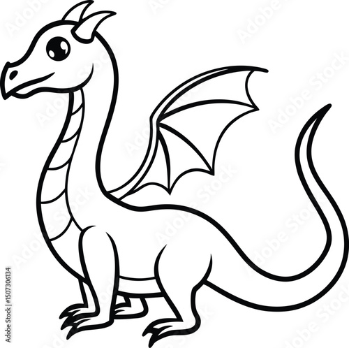 Winged Cartoon Dragon Drawing for Children’s Fantasy Coloring Book Pages