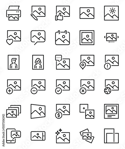 Outline icons set for Photo gallery