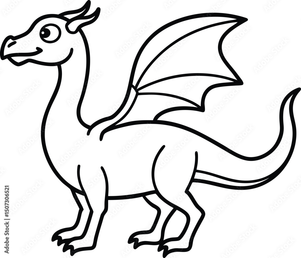 Fototapeta premium Simple Cartoon Dragon Outline Perfect for Kids’ Fantasy Coloring Projects