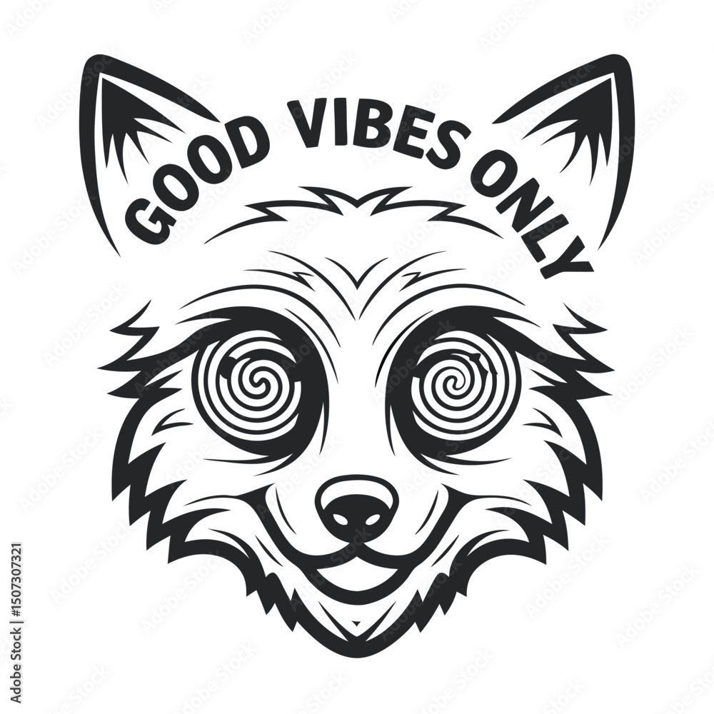 Fototapeta premium Stylized Animal Face With Swirl Eyes and Positive Slogan, Isolated Vector Illustration | 