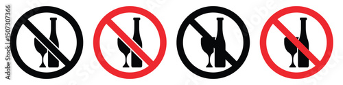No Alcohol and Cigarettes Vector Icons – Prohibited Symbol Set for Warning Signs.